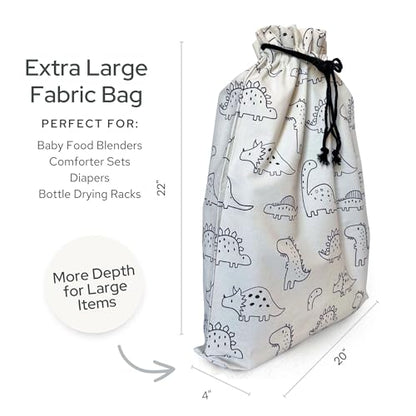 Gather & Knot Gift Bags | Reusable Fabric Drawstring Bags | Extra Large 22” | Premium Canvas Wrap for Birthdays, Baby Showers & Gifting | Dinosaur Flat Bottom - color: Dinosaur Flat