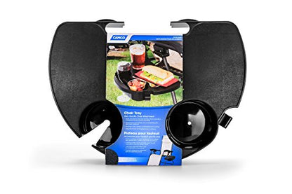 Camco Zero Gravity Chair Tray – Clip‑On Side Table w/Cup Holders, Stemmed Glass Slot, Non‑Slip Textured Surface, Drainage Holes & Bag Hook – Fits up to 7/8” Frames – Durable Polymer, Black (51834)