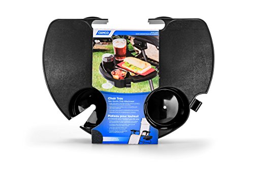 Camco Zero Gravity Chair Tray – Clip‑On Side Table w/Cup Holders, Stemmed Glass Slot, Non‑Slip Textured Surface, Drainage Holes & Bag Hook – Fits up to 7/8” Frames – Durable Polymer, Black (51834)
