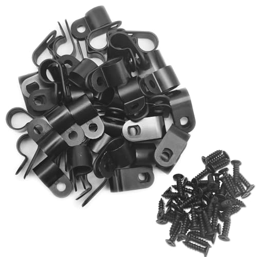 Cable Clamp R-Type Cable Clip Wire Clamp 5/16" Nylon Screw Mounting Cord Fastener Clips with Screws for Wire Management - Black - 50 Pcs - size: 5/16" Black