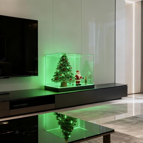 Light Up Acrylic Display Case with RGBW LED Lights, USB Powered with Switch Panel & App Control, Clear Collectible Display Box for Rugby, Soccer, Mini Helmet, Collectables & Figures, 12x8x8 Inch - size: 12''(L) x 8''(W) x 8''(H)