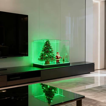 Light Up Acrylic Display Case with RGBW LED Lights, USB Powered with Switch Panel & App Control, Clear Collectible Display Box for Rugby, Soccer, Mini Helmet, Collectables & Figures, 12x8x8 Inch - size: 12''(L) x 8''(W) x 8''(H)