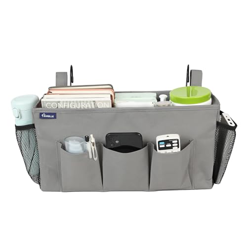 Surblue Bedside Organizer with Hook Caddy Storage Bag with Adjustable Straps and Water Bottle Holder for Home College Dorm Bunk Bed Accessories, Crib, Hospital, Grey - color: Grey