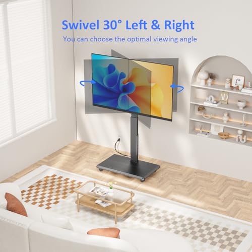 Afaloona Rolling TV Stand with Power Outlet, Mobile TV Stand for 32-75 Inch TVs up to 110 lbs, 30° Swivel TV Floor Stand, 18 Adjustable Heights, TV Cart on Wheels for Bedroom, Office, Outdoor, Black - style: GM-A01