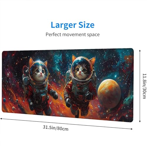 Cute Cat Desk Pad Mouse Pad 31.5 x 11.8 Inch Space Galaxy Colorful Planet Star XL Mouse Pad Large Mousepad Extended Laptop Keyboard Mat Gaming Desk Pad Mouse Mat Office Computer Keyboard Laptop Home - color: Cute Cat, size: 11.8W x 31.5L inches