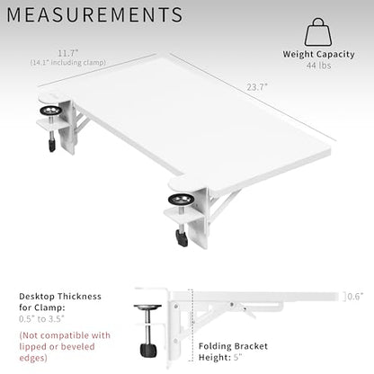 VIVO White Clamp-on 24 x 12 in Desk Extender, DESK-EXT24W | Foldable, Wrist Support Arm Rest, Office Keyboard Tray, Side Table Extension Attachment