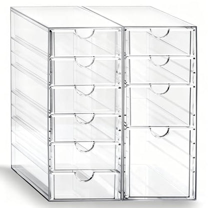 Prsildan Hair Accessories Organizer Acrylic Drawer with 10 Drawers | Clear, Craft Art Supply Storage, For Office Desk Bathroom Vanity Countertop, Set of 2 - style: 10 Drawers