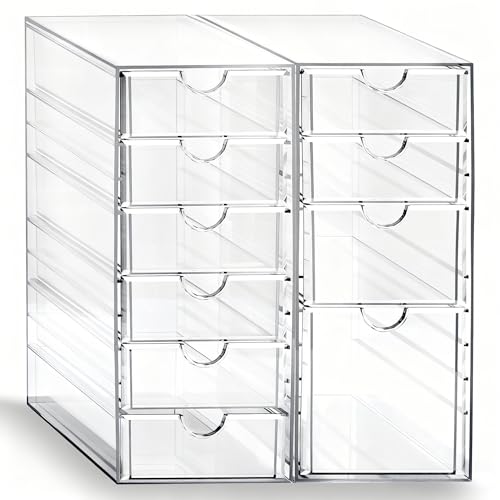 Prsildan Hair Accessories Organizer Acrylic Drawer with 10 Drawers | Clear, Craft Art Supply Storage, For Office Desk Bathroom Vanity Countertop, Set of 2 - style: 10 Drawers