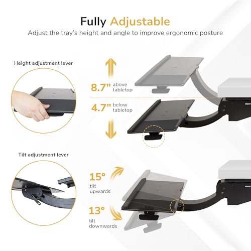 Mount-It! Under Desk Keyboard Tray, Adjustable Slide-Out Keyboard & Mouse Platform, 26.5" W × 10" D, Ergonomic Wrist Rest, Height Tilt & Swivel, Heavy-Duty Bolt-On Keyboard Drawer