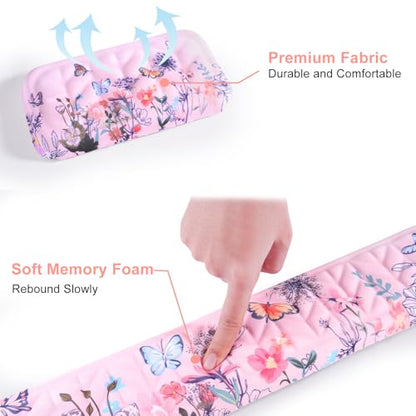 Petmolico Mouse Pad Set with Computer Keyboard Desk Pad,Mouse Pad with Wrist Rest,Typing Wrist Pad and Cup Coasters,Ergonomic Design for Typing Pain Relief【Pink,Wild Flowers】 - color: Pink