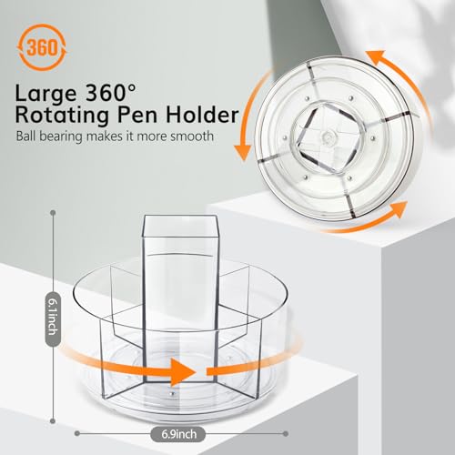 Rotating Pencil Holder for Desk, 5 Slots 360-Degree Spinning Acrylic Pen Holder for Desk, Marker Holder Caddy Art Supply Organizer Pen Organizer for Office Home School - color: Large Size