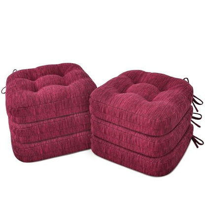 Shinnwa Kitchen Chair Cushions Set of 6, Dual-Layer Memory Foam Dining Chair Cushions, Patented Design Seat Pads with Ties, 16.5 x 16.5 x 3.5in, 6 Pack, Burgundy - color: Burgundy, size: 6 Count (Pack of 1)