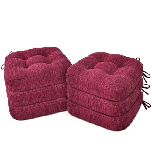 Shinnwa Kitchen Chair Cushions Set of 6, Dual-Layer Memory Foam Dining Chair Cushions, Patented Design Seat Pads with Ties, 16.5 x 16.5 x 3.5in, 6 Pack, Burgundy - color: Burgundy, size: 6 Count (Pack of 1)