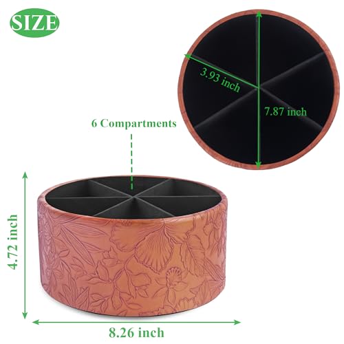 Remote Control Holder, 360°Spinning PU Leather Desk TV Remote Caddy,Desk Storage Box Room Accessories for Controller, Media,Mail,Calculator, Mobile Phone,Pencil(1-Carved Brown) - color: 1-Big Carved Brown