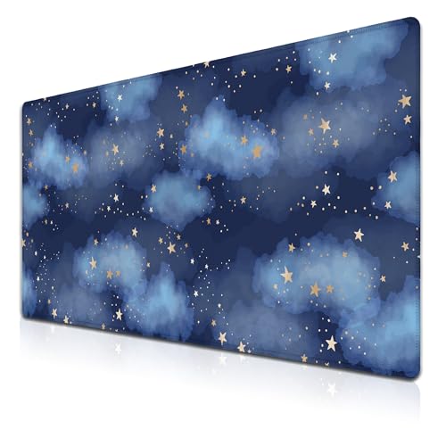 Large Desk Mat Dark Blue, Keyboard Mouse Pads Desktop Mats, Long Gaming Mouse Pad Non-Slip Rubber Base, 35.4 X 15.7 inch for Work/Game/Office/Home Watercolor Night Sky Galaxy Universe Space - color: Watercolor Night Sky