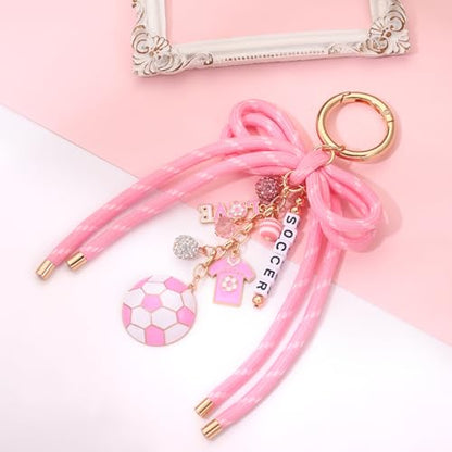 PHALIN Football Baseball Basketball Golf Bag Charms Keychain for Women Men Bow Purse Charm Sport Mom Gifts - style: Soccer-2