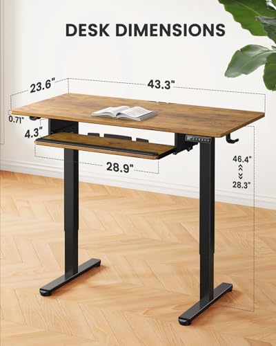 ErGear Electric Standing Desk with Keyboard Tray, 44x24, Vintage Brown - color: Vintage Brown, size: 44" X 24"