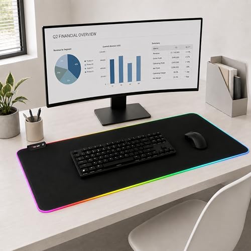 RGB Mouse Pad 35.4×15.7 Inches – Extended LED Mouse Pad with 14 Lighting Modes, Gaming Desk Mat, PC Gaming Accessories, Large Keyboard Pad with Non-Slip Rubber Base.