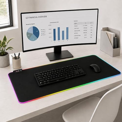 RGB Mouse Pad 35.4×15.7 Inches – Extended LED Mouse Pad with 14 Lighting Modes, Gaming Desk Mat, PC Gaming Accessories, Large Keyboard Pad with Non-Slip Rubber Base.