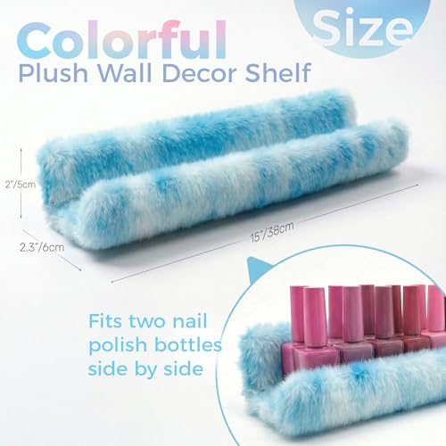 Care&More YJ 15 Inch Nail Polish Shelves, 4-Pack Fuzzy Display Nail Polish Rack for Storing Nail Bottles, Sunglasses, Essential Oils, Plush Soft (Blue) - color: Blue