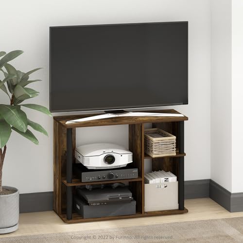 Furinno Classic Stand with Plastic Poles for TV up to 40-Inch, Amber Pine/Black - color: Amber Pine/Black