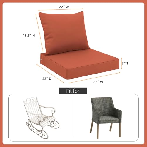 Favoyard Outdoor Seat Cushion Set 22 x 22 Inch Waterproof & Fade Resistant Patio Furniture Cushions with Removable Cover Deep Seat & Back Cushion with Tie Straps for Chair Sofa Couch - color: Spice, size: 22 x 22 Inch