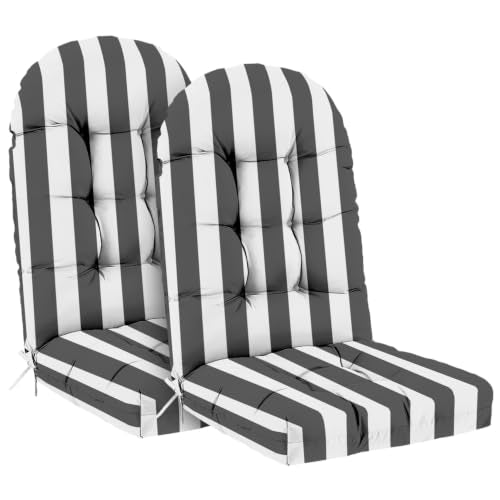 Outdoor Adirondack Chair Cushions Set of 2, 44x19x4 Inch Rocking Chair Cushion, High Back Patio Soft Seat Pad with Ties, Indoor Outside Use, Dark Gray Stripes - color: Dark Gray Stripes, size: 44x19x4 Inch