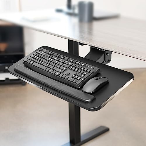 VIVO Adjustable Computer Keyboard & Mouse Platform Tray Ergonomic Under Table Desk Mount Drawer Underdesk Shelf (MOUNT-KB03B) | Adjustable Computer Keyboard and Mouse Platform, Ergonomic Under Table Desk Mount Drawer, Full Swivel - color: Black, size: 25"