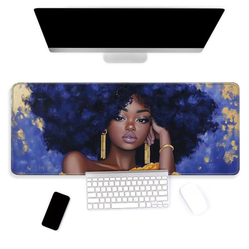 Large Mouse Pad, Big Gaming Mousepad, Desk Mat for Desktop, Thick Non-Slip Waterproof Rubber Base, Mouse Pads for Office, Computer, Keyboard, Laptop 31.5x11.8 in, Black Girl - color: Black girl, size: 31.5" x 11.8"