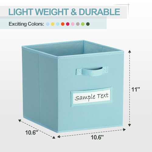 11x11 storage cube bins (Set of 10) Foldable Fabric storage cubes with 10 Labels Window Cards & a Pen,11 inch cube storage bin,Closet Organizers for Shelves,Cubby Organizer Boxes,Blue - color: Blue, size: 11"