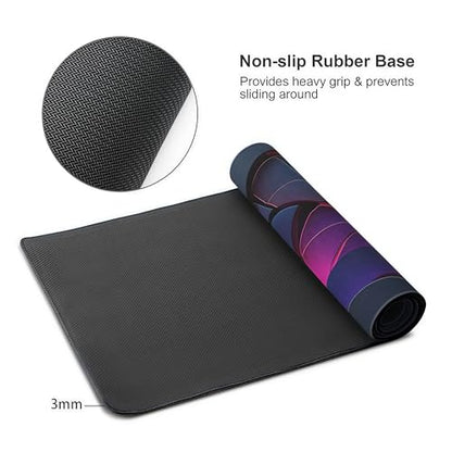 Large Gaming Mouse Pad with 3D Geometric Design, Non-Slip Rubber Base, Blue Purple Red, 35.4 x 15.7 Inches, Rectangular Desk Mat - color: 3D Geometric