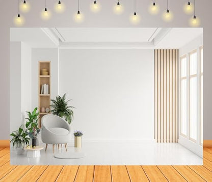 15x10ft Fabric Modern Interior Backdrop Minimalist Empty Room White Wall and Plants Decor Background Home Office Video Conference Zoom Background Photo Booth Studio Props - size: 15x10FT