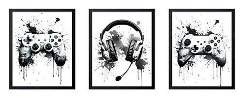 Monem Art 3-Piece Video Game Accessories Print - Gaming Poster - Geeky & Gamer Art - Modern Black & White Design - Minimal Game Room or Teen Boy's Room Decor - 18x24 UNFRAMED Wall Art - color: Style-07, size: 18"L x 24"W