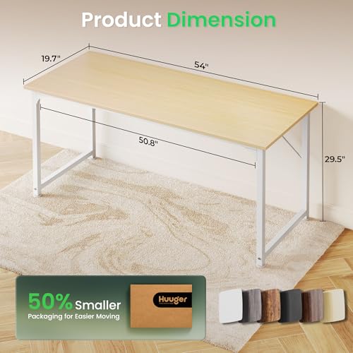 Huuger Computer Desk, 54 Inch Office Desk, Gaming Desk with Storage, Writing Desk Work Desk for Home Office, Study, Modern Simple Desk, Large Legroom, Metal Frame, Maple - color: Maple, size: 54inch