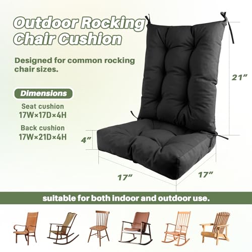 Rocking Chair Cushion with Ties Non-Slip Outdoor Rocking Chair Cushion Set Waterproof Fade-Resistant Porch Garden Patio Glider Rocker Cushions - color: Outdoor Black