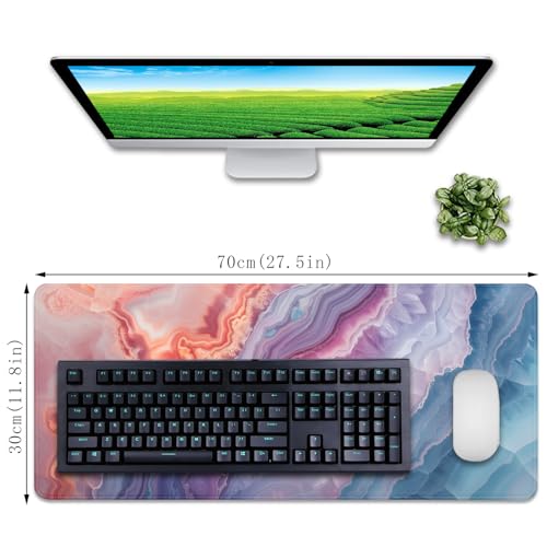 Geode Agate Aesthetics Mouse Pad Desk Mat Large Desk Pad Alfombrilla para Mouse Computer Pad Long Mousepad with Stitched Edge Non-Slip Rubber Base for Office School Home (27.5X11.8 in) - color: geode agate