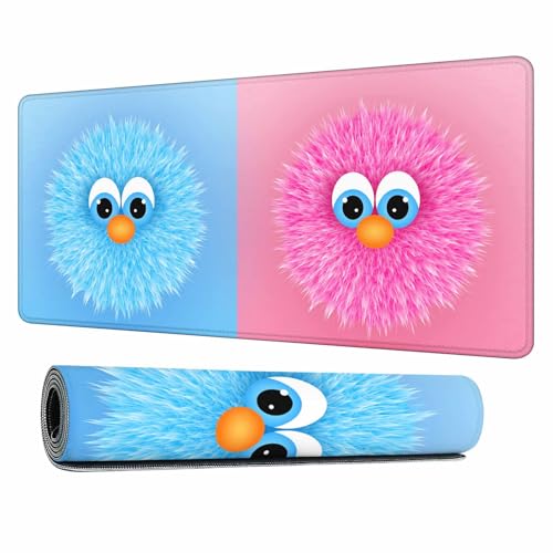 Cute Fuzzy Cartoon Characters Gaming Mouse Pad Blue Pink Kawaii Animal Designs Large Full Desk Keyboard Mousepad for Computer,Home,Office 35.4"X15.7" - color: Fuzzy characters