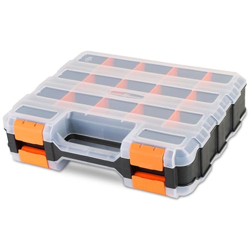 Small Parts Organizer | Storage Case Tools Box Organizer 34-Compartments Double Side Organizer Box with Removable Dividers for Small Hardware, Screws, Bolts, Nuts, Nails, Beads, Jewelry (1)