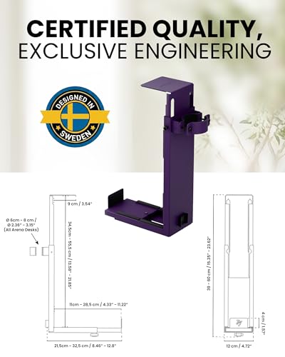 Arozzi PC Mount – Under Desk Computer Tower Holder, Adjustable Height & Width CPU Bracket, Heavy Duty Steel PC Stand, 360° Rotating Base, Supports Up to 66 lbs, Space-Saving Desk Setup - Purple