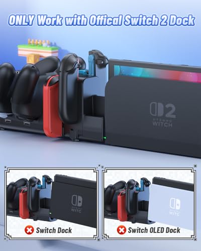 FASTSNAIL [Switch 1/2 Compatible] Controller Charging Dock for Nintendo Switch 2/1 for Joycon 2, 10 in 1 Fast Controller Charger Station Stand for Pro Controller 2/1 with 11 RGB Modes, LED Indicator - color: Black, size: 6.2/7.0 /7.9 inch