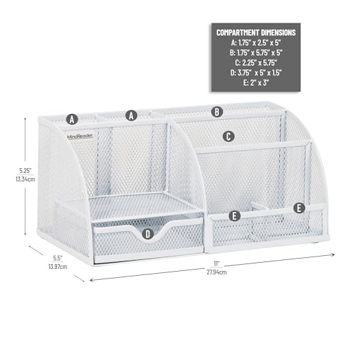 Mind Reader 7-Compartment Desktop Organizer, Metal Mesh, White | Desk Organizer for Pens, Sticky Notes, Mail, Office Supplies - color: White