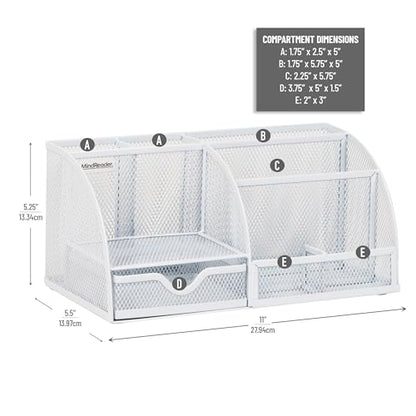 Mind Reader 7-Compartment Desktop Organizer, Metal Mesh, White | Desk Organizer for Pens, Sticky Notes, Mail, Office Supplies - color: White