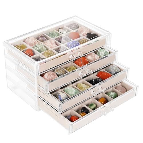 Bfttlity Acrylic Rock Display Case, 72 Grids Rock Collection Box for Kids, Clear Display Cases for Stones Collectibles Gemstone Crystals Storage Boxes (72 Grids) - size: 72 Grids