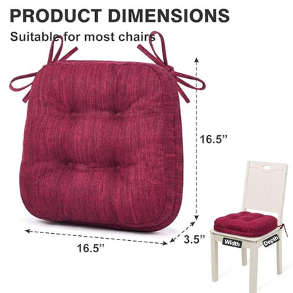 Shinnwa Kitchen Chair Cushions Set of 2, Dual-Layer Memory Foam Dining Chair Cushions, Patented Design Seat Pads with Ties, 16.5 x 16.5 x 3.5in, 2 Pack, Burgundy - color: Burgundy, size: 2 Count (Pack of 1)