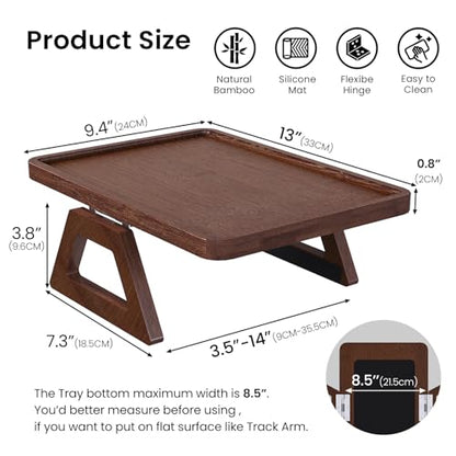 Couch Arm Tray,Bamboo Folding Sofa Tray,Sofa Armrest Tray Clip-On Couch Desk for Drinks,Snacks,Phone,Remote Control（Brown） - color: Brown, style: 13.0" x 9.4"