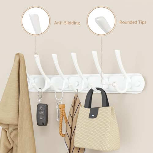 BAKON 2 Packs Wall Mounted Coat Rack with 6 Hooks, Heavy Duty Towel Hooks Hat Rack for Bathroom Entryway Bedroom Laundry Living Room, Wall Coat Rack for Hanging Clothes Towel Purses Bags (White) - color: White, size: 2Pack-6 Hook