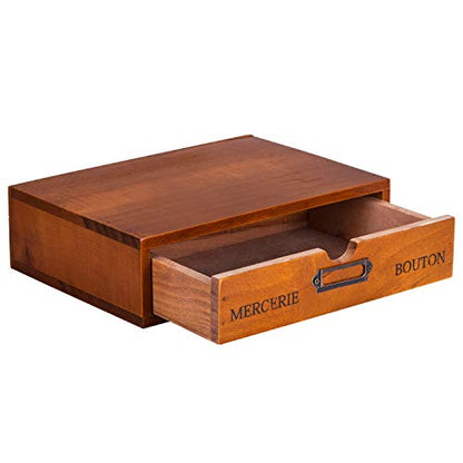 Wooden Single Drawer Unit - Solid Wood Monitor Stand for Desktop Organization and Storage - Stackable Desk Organizer - Rustic Nightstand With Label Holder - Countertop Organizer