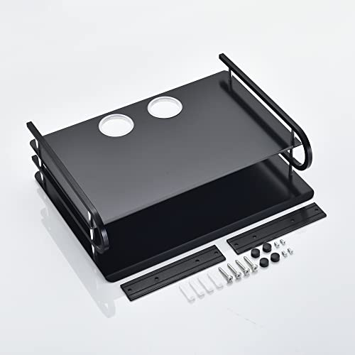 HNVNER Metal Wall Shelves with Cable Holes for Small Projector, Router, Modem, Camera, Speaker etc. AV Devices, 2-Tier Floating Shelf for TV Components Bracket Cable Boxes Media Boxes, 9.8" x 8.27" - color: 2 Layers-small-1pcs