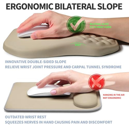 Ergonomic Raised Mouse Pad Wrist Support with Bilateral Slope Memory Foam Mousepad for Wrist Rest and Carpal Tunnel Pain Relief 11.8x7.9〃 Khaki - color: Khaki