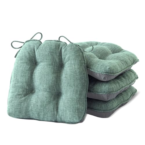 IPYNBAP Chair Cushions for Dining Chairs Set of 4, Kitchen Chair Cushions, Chair Pads with Ties Non Slip Backing, Christmas Room Decor, Tufted Memory Foam Seat Cushion 4 Pack, 18"x18"x4", Sage Green - color: Sage Green, size: 18" x 18" x 4"